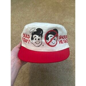 Vintage 80s Bob's Big Boy Employee Painters Cap  "Should He Stay? Should He Go?"